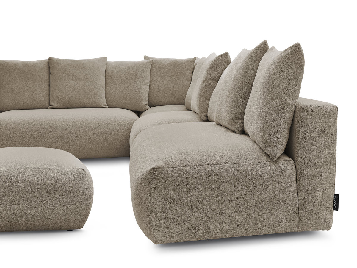 Canapé d'angle fixe modulable VOLTAIRE avec 2 chauffeuses 2 places, 1 angle et 1 chauffeuse 1 place tissu chiné avec pouf