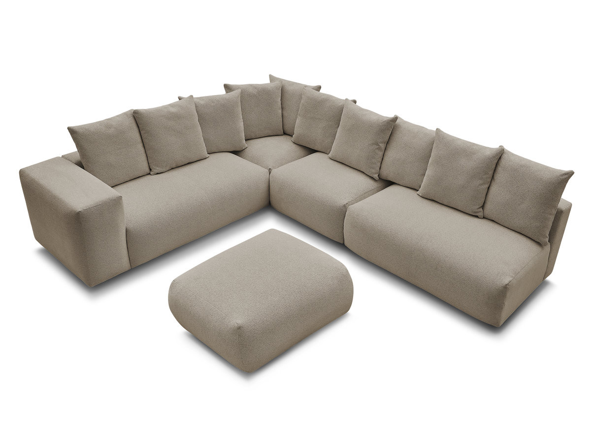 VOLTAIRE modulaire vaste hoekbank met 2 tweezitsfauteuils, 1 hoek- en 1 enkele fauteuil in gemêleerde stof met voetenbank