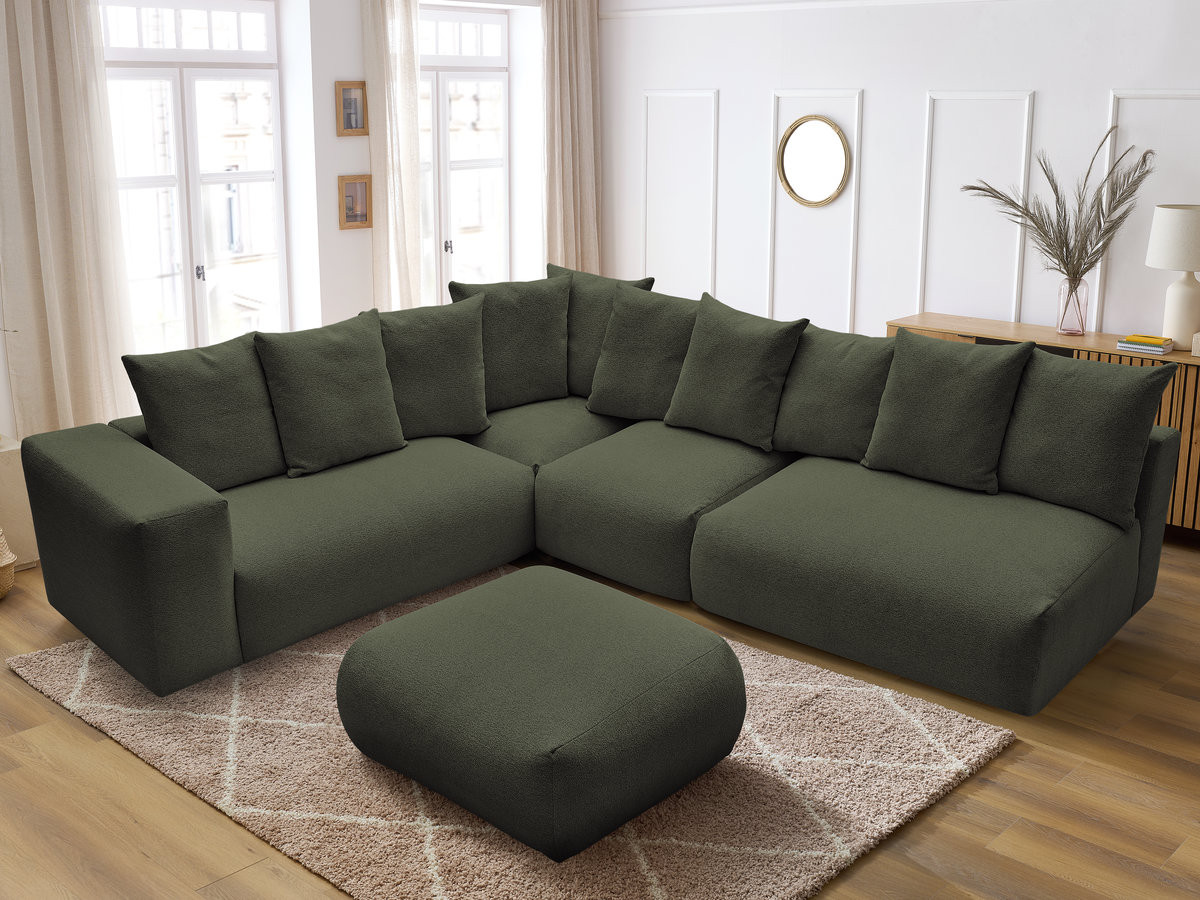 VOLTAIRE modulaire vaste hoekbank met 2 tweezitsfauteuils, 1 hoek- en 1 enkele fauteuil in gemêleerde stof met voetenbank