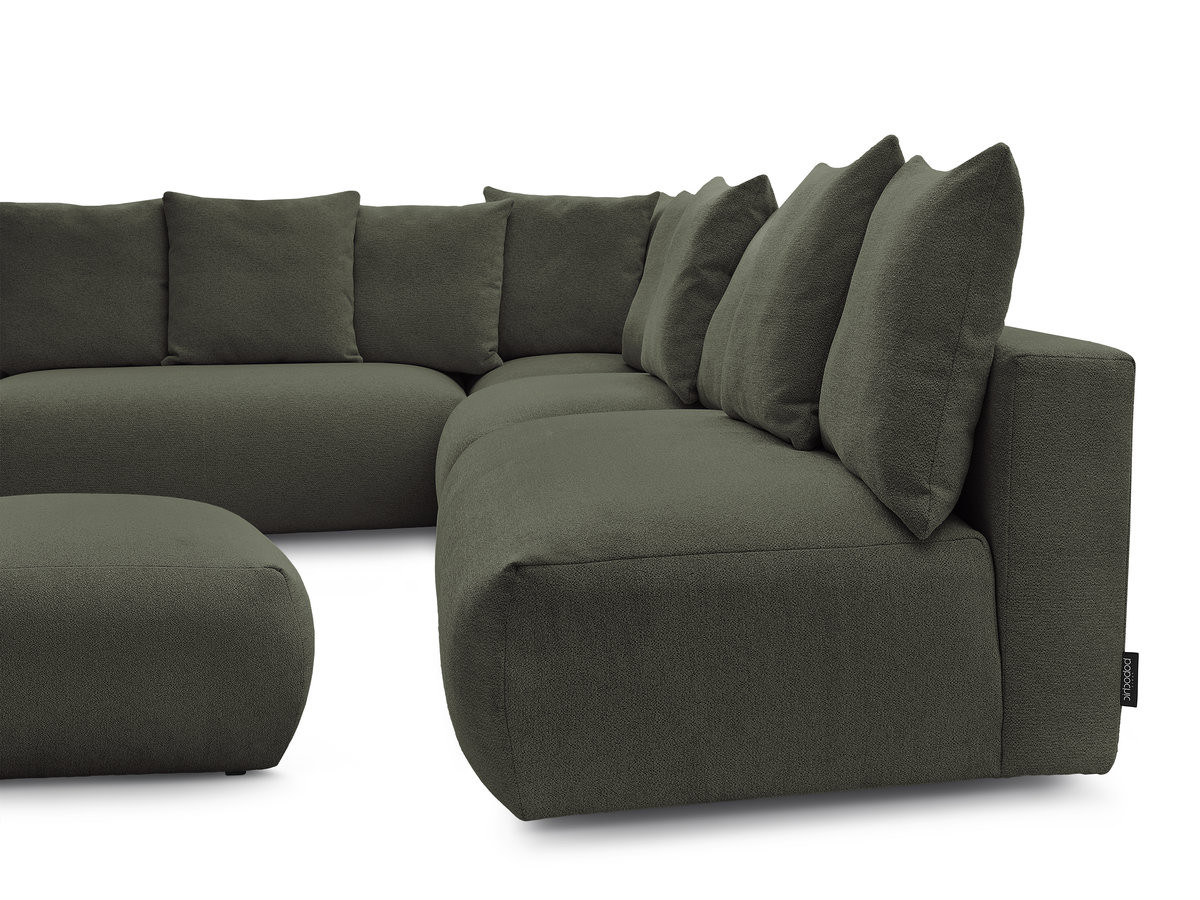 Canapé d'angle fixe modulable VOLTAIRE avec 2 chauffeuses 2 places, 1 angle et 1 chauffeuse 1 place tissu chiné avec pouf