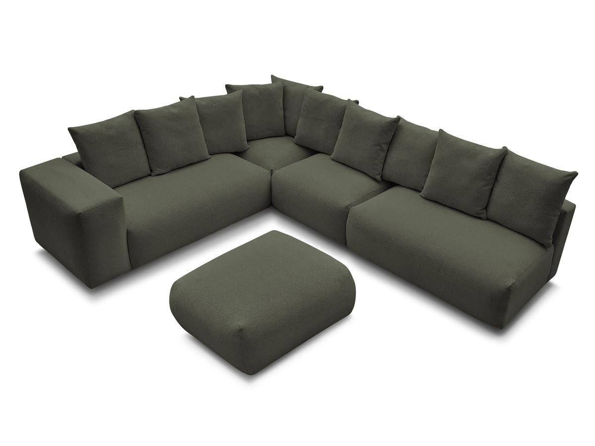 VOLTAIRE modulaire vaste hoekbank met 2 tweezitsfauteuils, 1 hoek- en 1 enkele fauteuil in gemêleerde stof met voetenbank