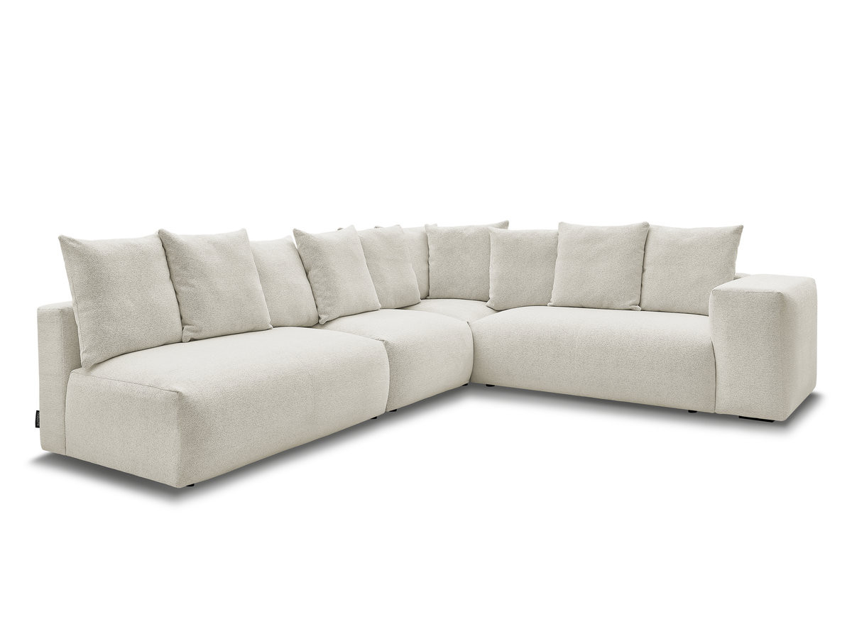 voltaire modulaire vaste hoekbank met 2 tweezitsfauteuils, 1 hoekfauteuil en 1 enkele fauteuil in gemêleerde stof gekleurd wit