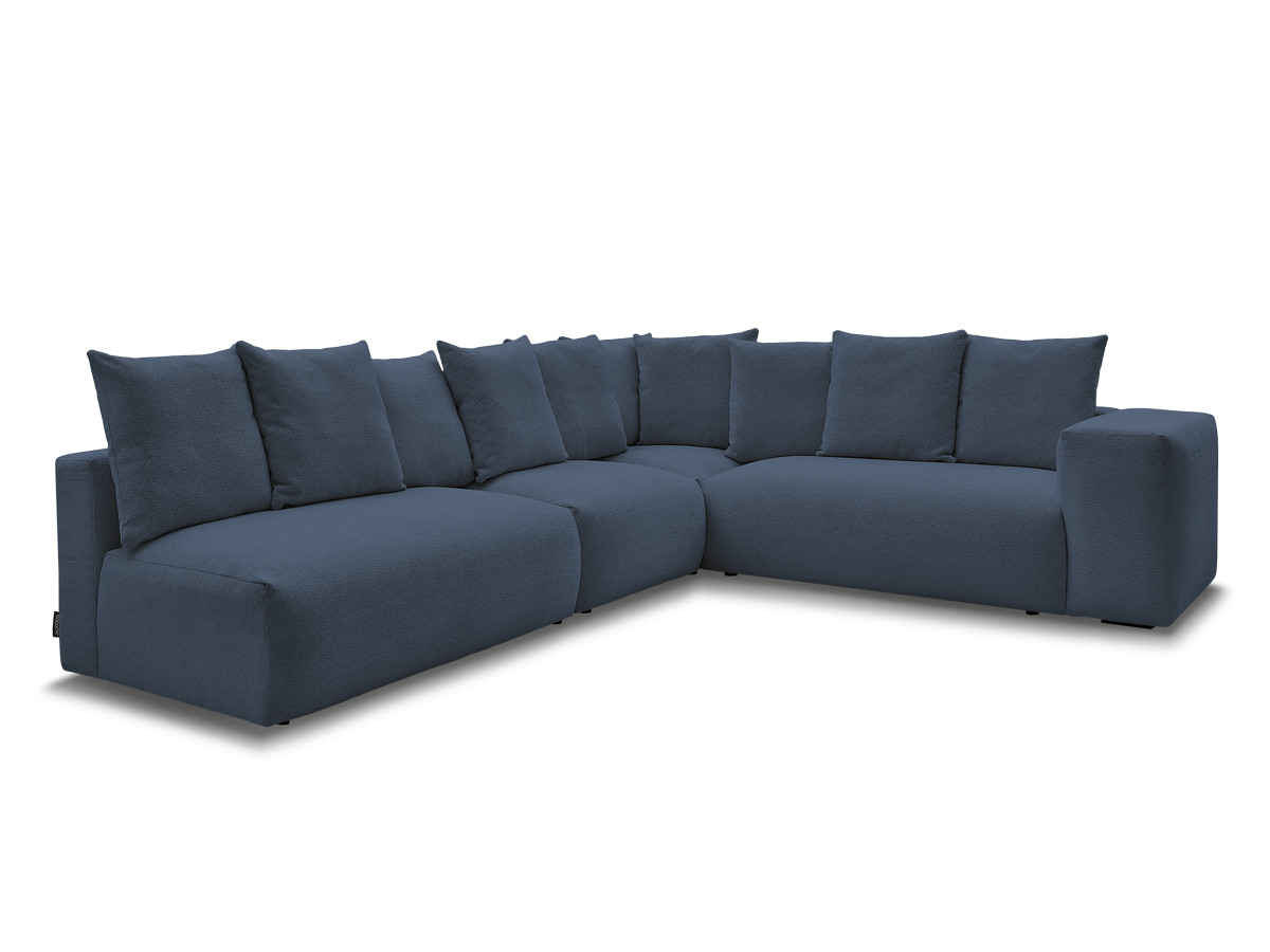 voltaire modulaire vaste hoekbank met 2 tweezitsfauteuils, 1 hoekfauteuil en 1 enkele fauteuil in gemêleerde stof gekleurd donkerblauw