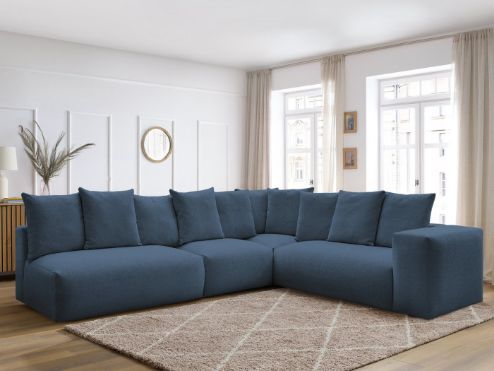Canapé d'angle fixe modulable VOLTAIRE avec 2 chauffeuses 2 places, 1 angle et 1 chauffeuse 1 place tissu chiné