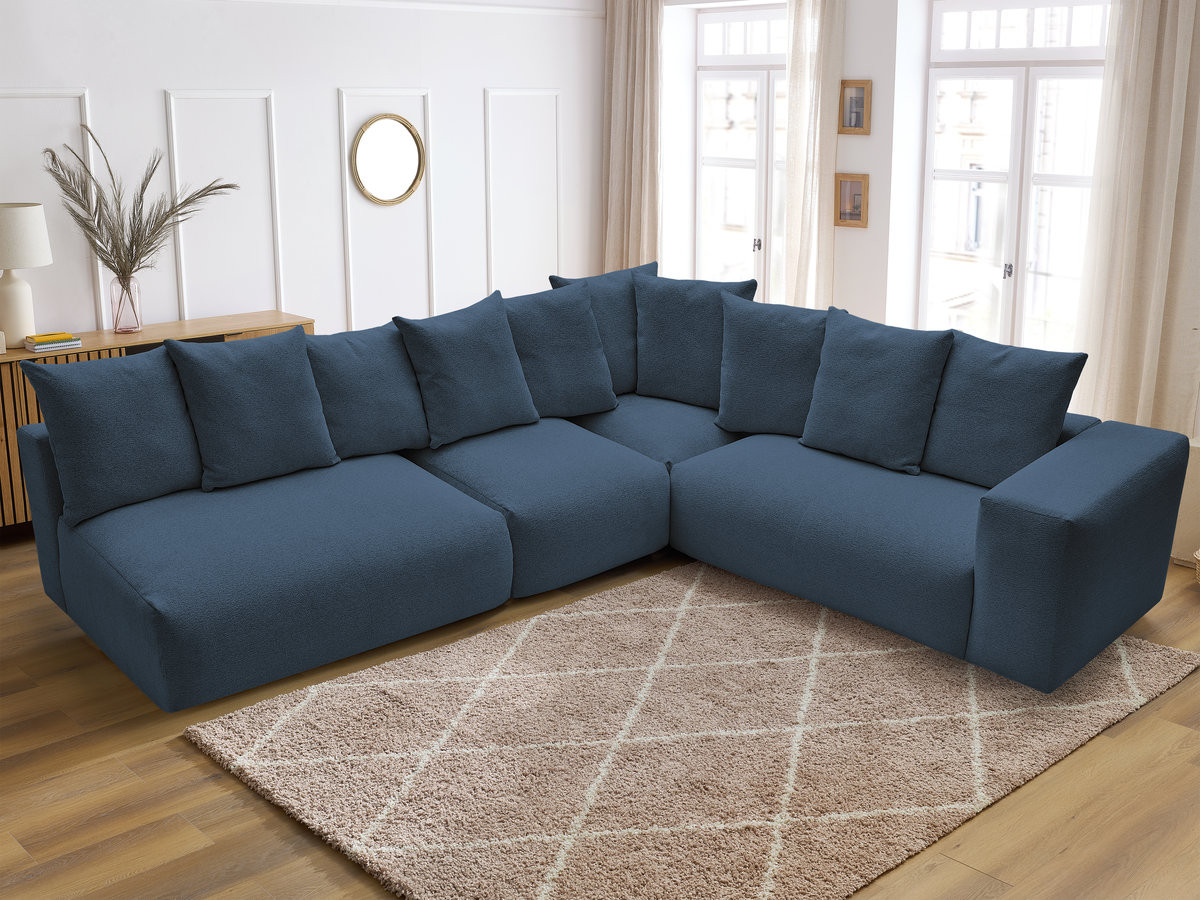 VOLTAIRE modulaire vaste hoekbank met 2 tweezitsfauteuils, 1 hoekfauteuil en 1 enkele fauteuil in gemêleerde stof