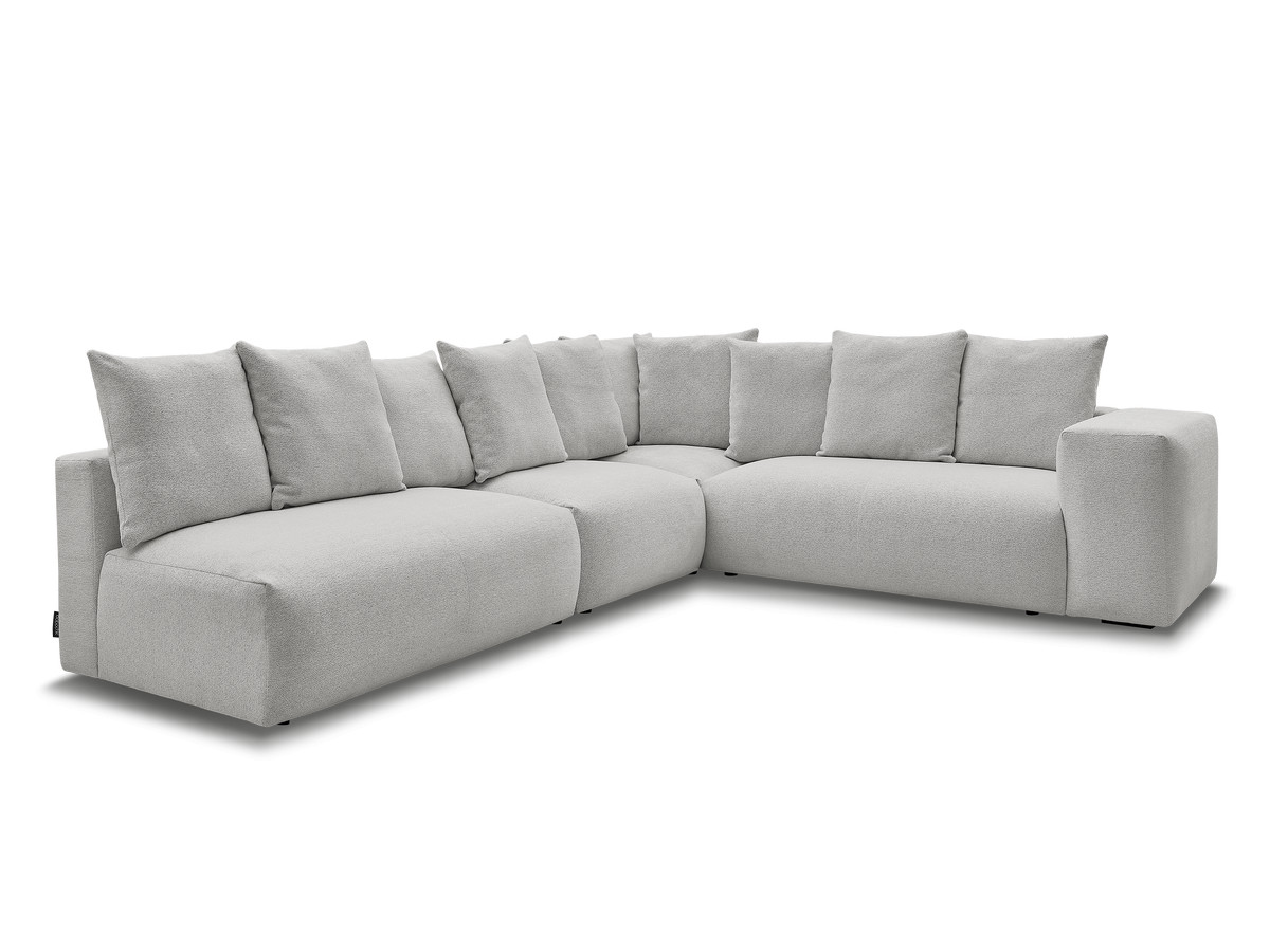 voltaire modulaire vaste hoekbank met 2 tweezitsfauteuils, 1 hoekfauteuil en 1 enkele fauteuil in gemêleerde stof gekleurd lichtgrijs