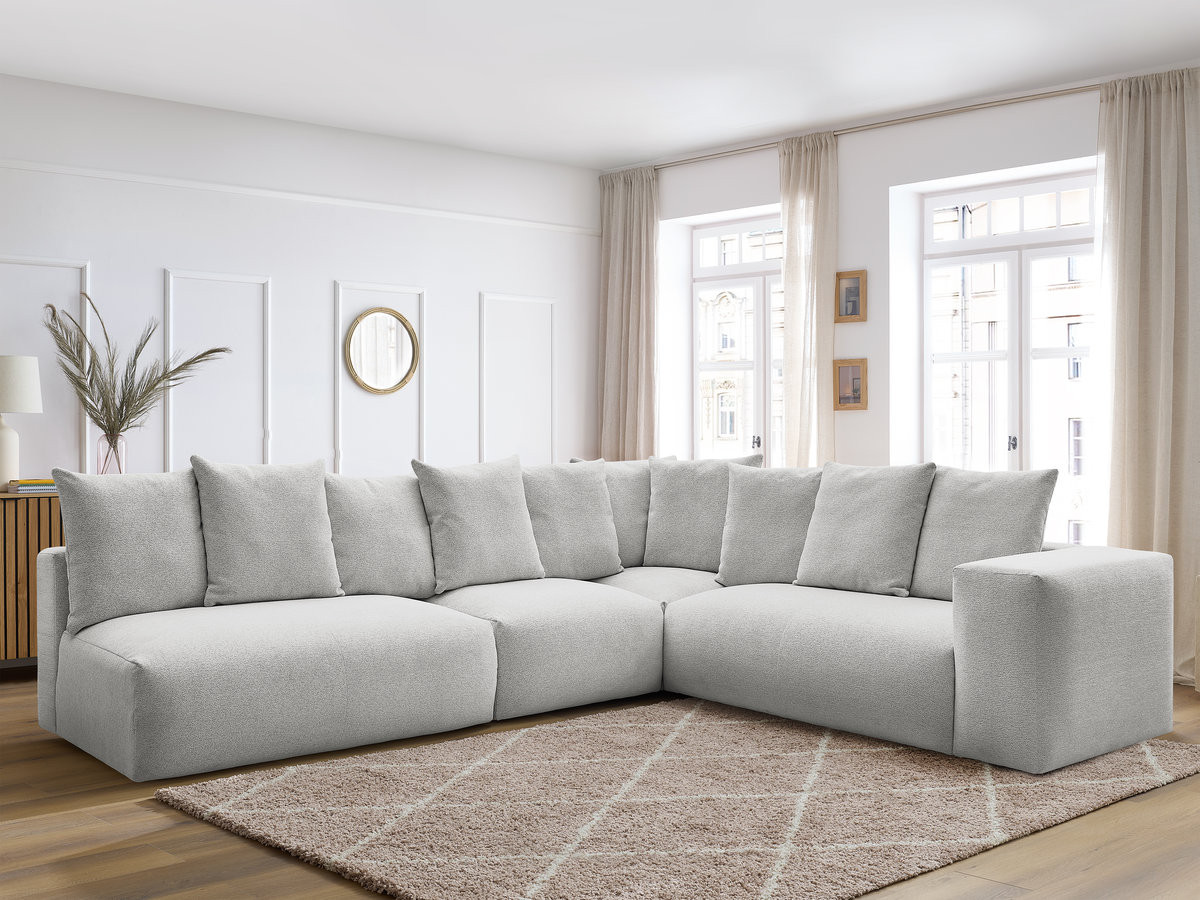 VOLTAIRE modulaire vaste hoekbank met 2 tweezitsfauteuils, 1 hoekfauteuil en 1 enkele fauteuil in gemêleerde stof