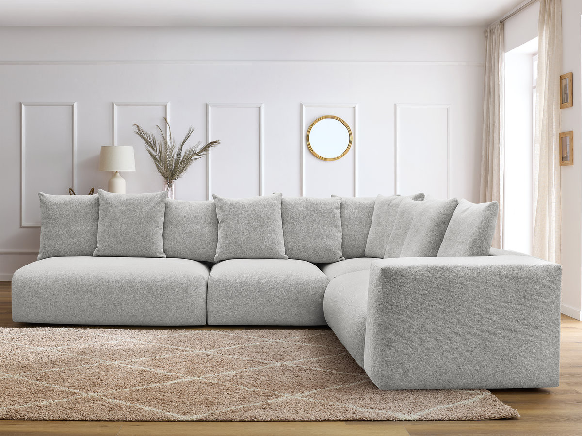 VOLTAIRE modulaire vaste hoekbank met 2 tweezitsfauteuils, 1 hoekfauteuil en 1 enkele fauteuil in gemêleerde stof