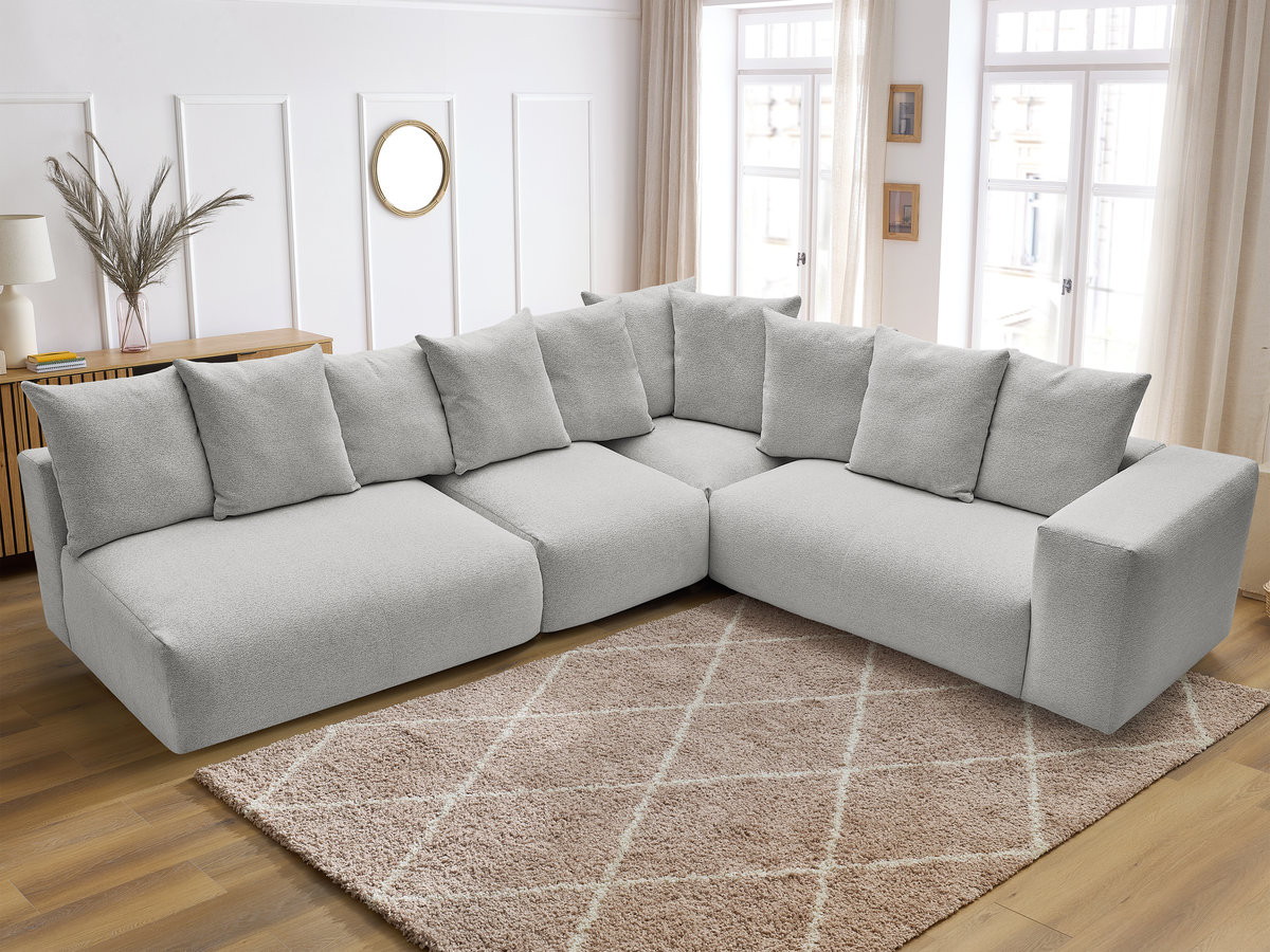 VOLTAIRE modulaire vaste hoekbank met 2 tweezitsfauteuils, 1 hoekfauteuil en 1 enkele fauteuil in gemêleerde stof
