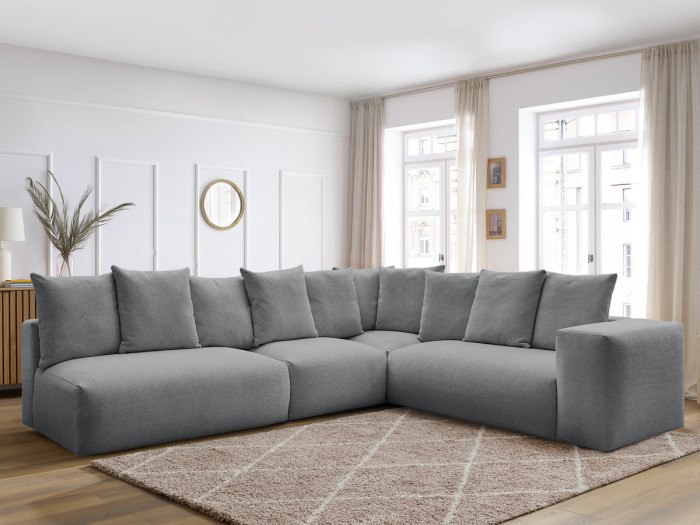 Canapé d'angle fixe modulable VOLTAIRE avec 2 chauffeuses 2 places, 1 angle et 1 chauffeuse 1 place tissu chiné