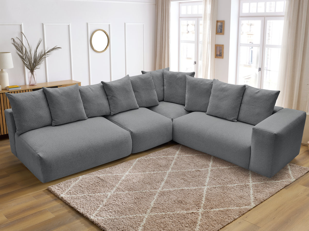 VOLTAIRE modulaire vaste hoekbank met 2 tweezitsfauteuils, 1 hoekfauteuil en 1 enkele fauteuil in gemêleerde stof