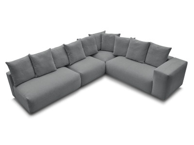 Canapé d'angle fixe modulable VOLTAIRE avec 2 chauffeuses 2 places, 1 angle et 1 chauffeuse 1 place tissu chiné