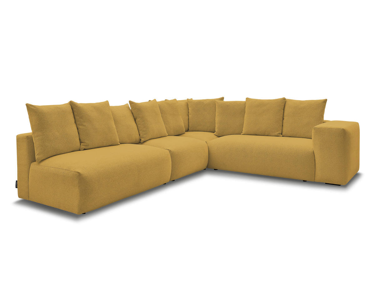 voltaire modulaire vaste hoekbank met 2 tweezitsfauteuils, 1 hoekfauteuil en 1 enkele fauteuil in gemêleerde stof gekleurd geel