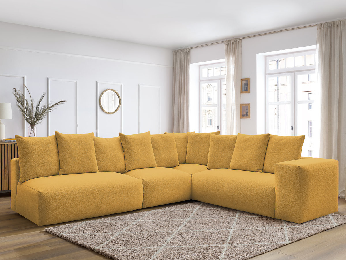 VOLTAIRE modulaire vaste hoekbank met 2 tweezitsfauteuils, 1 hoekfauteuil en 1 enkele fauteuil in gemêleerde stof