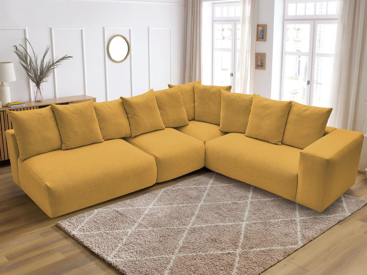 VOLTAIRE modulaire vaste hoekbank met 2 tweezitsfauteuils, 1 hoekfauteuil en 1 enkele fauteuil in gemêleerde stof