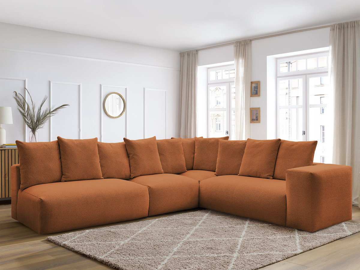 VOLTAIRE modulaire vaste hoekbank met 2 tweezitsfauteuils, 1 hoekfauteuil en 1 enkele fauteuil in gemêleerde stof