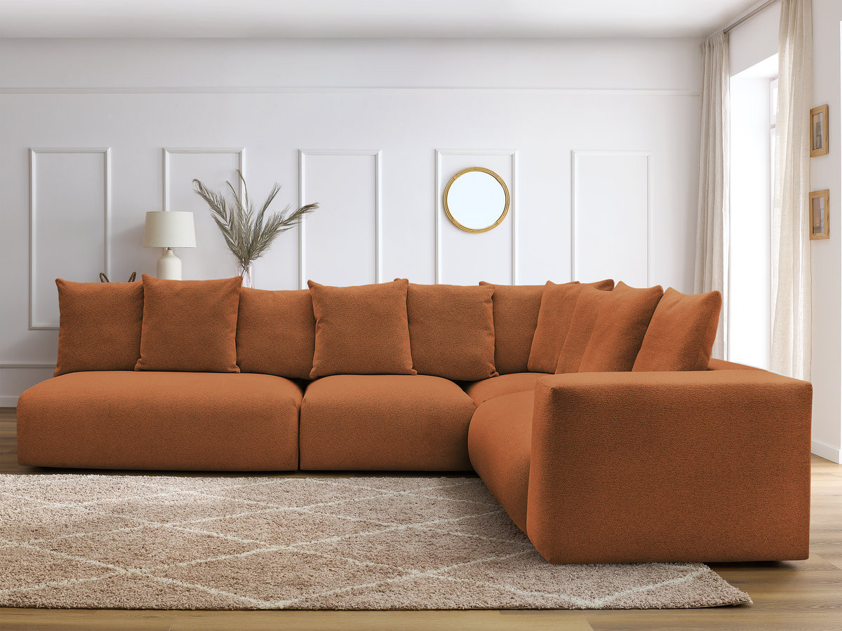 VOLTAIRE modulaire vaste hoekbank met 2 tweezitsfauteuils, 1 hoekfauteuil en 1 enkele fauteuil in gemêleerde stof