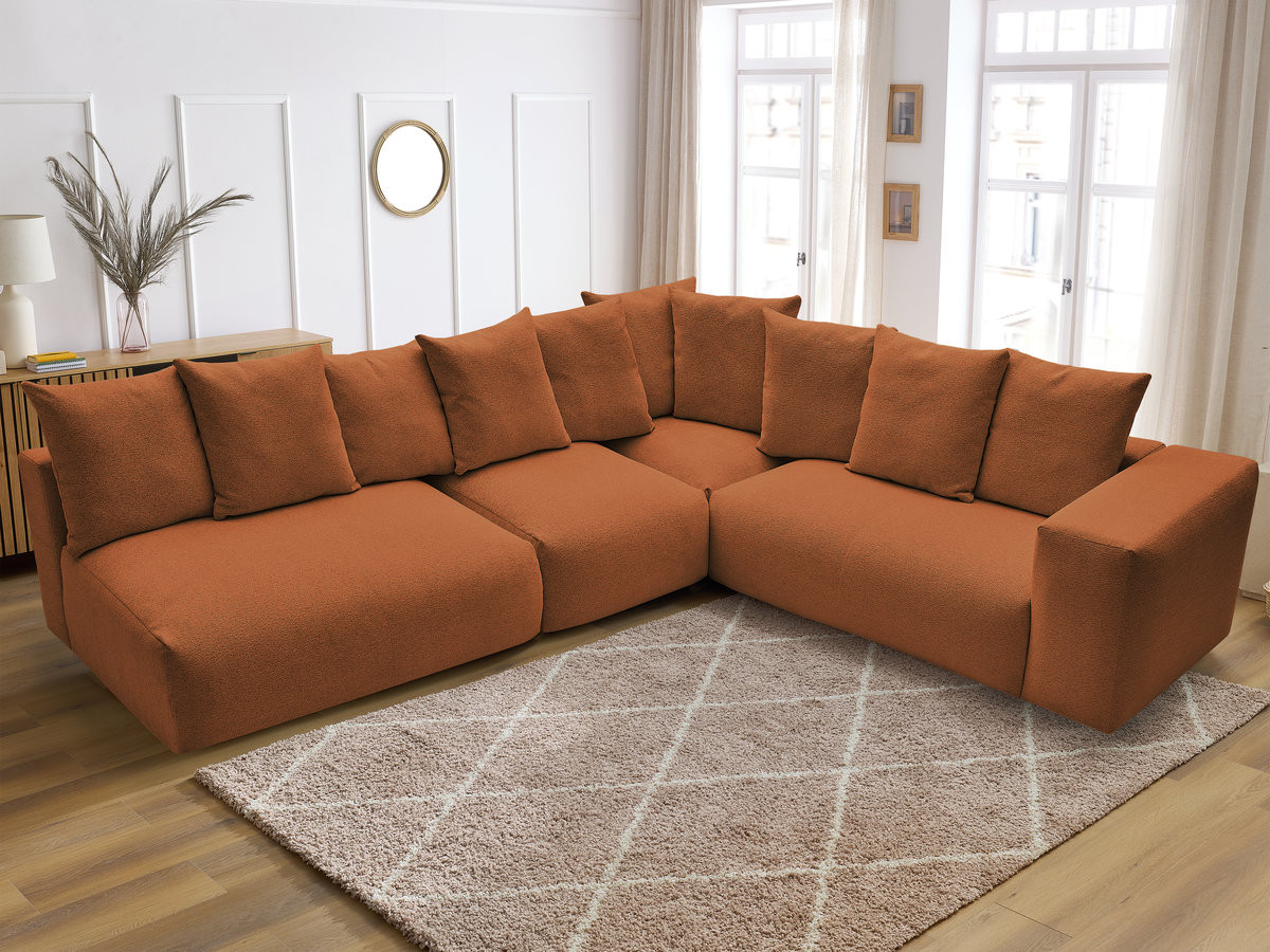 VOLTAIRE modulaire vaste hoekbank met 2 tweezitsfauteuils, 1 hoekfauteuil en 1 enkele fauteuil in gemêleerde stof