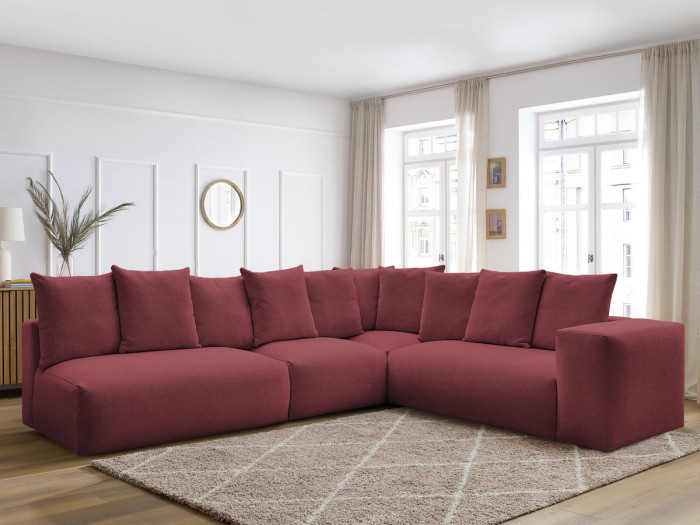 Canapé d'angle fixe modulable VOLTAIRE avec 2 chauffeuses 2 places, 1 angle et 1 chauffeuse 1 place tissu chiné