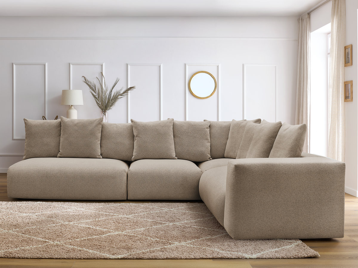 VOLTAIRE modulaire vaste hoekbank met 2 tweezitsfauteuils, 1 hoekfauteuil en 1 enkele fauteuil in gemêleerde stof