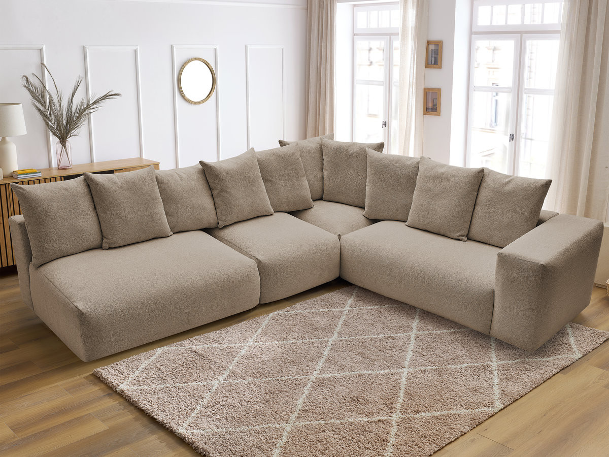 VOLTAIRE modulaire vaste hoekbank met 2 tweezitsfauteuils, 1 hoekfauteuil en 1 enkele fauteuil in gemêleerde stof
