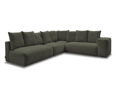Canapé d'angle fixe modulable VOLTAIRE avec 2 chauffeuses 2 places, 1 angle et 1 chauffeuse 1 place tissu chiné