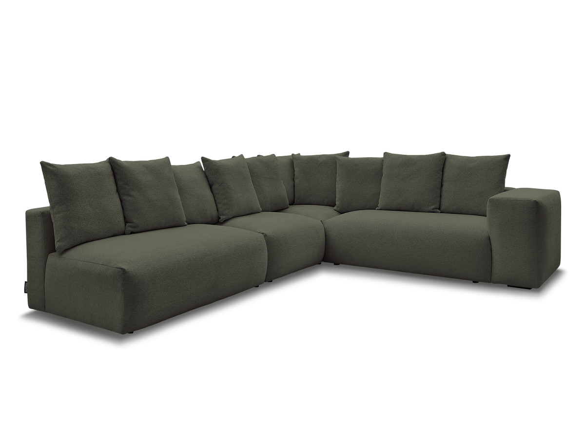 voltaire modulaire vaste hoekbank met 2 tweezitsfauteuils, 1 hoekfauteuil en 1 enkele fauteuil in gemêleerde stof gekleurd groente