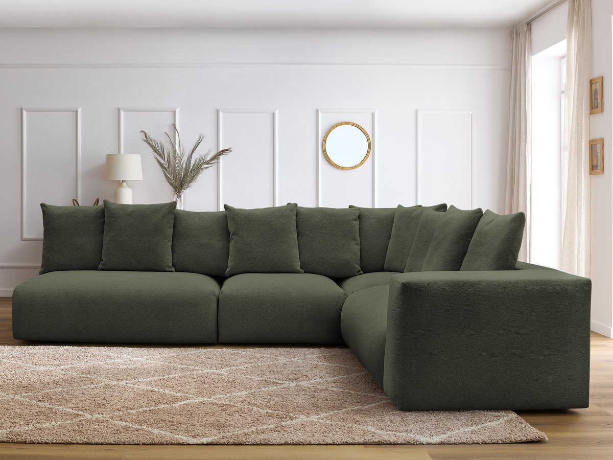 VOLTAIRE modulaire vaste hoekbank met 2 tweezitsfauteuils, 1 hoekfauteuil en 1 enkele fauteuil in gemêleerde stof