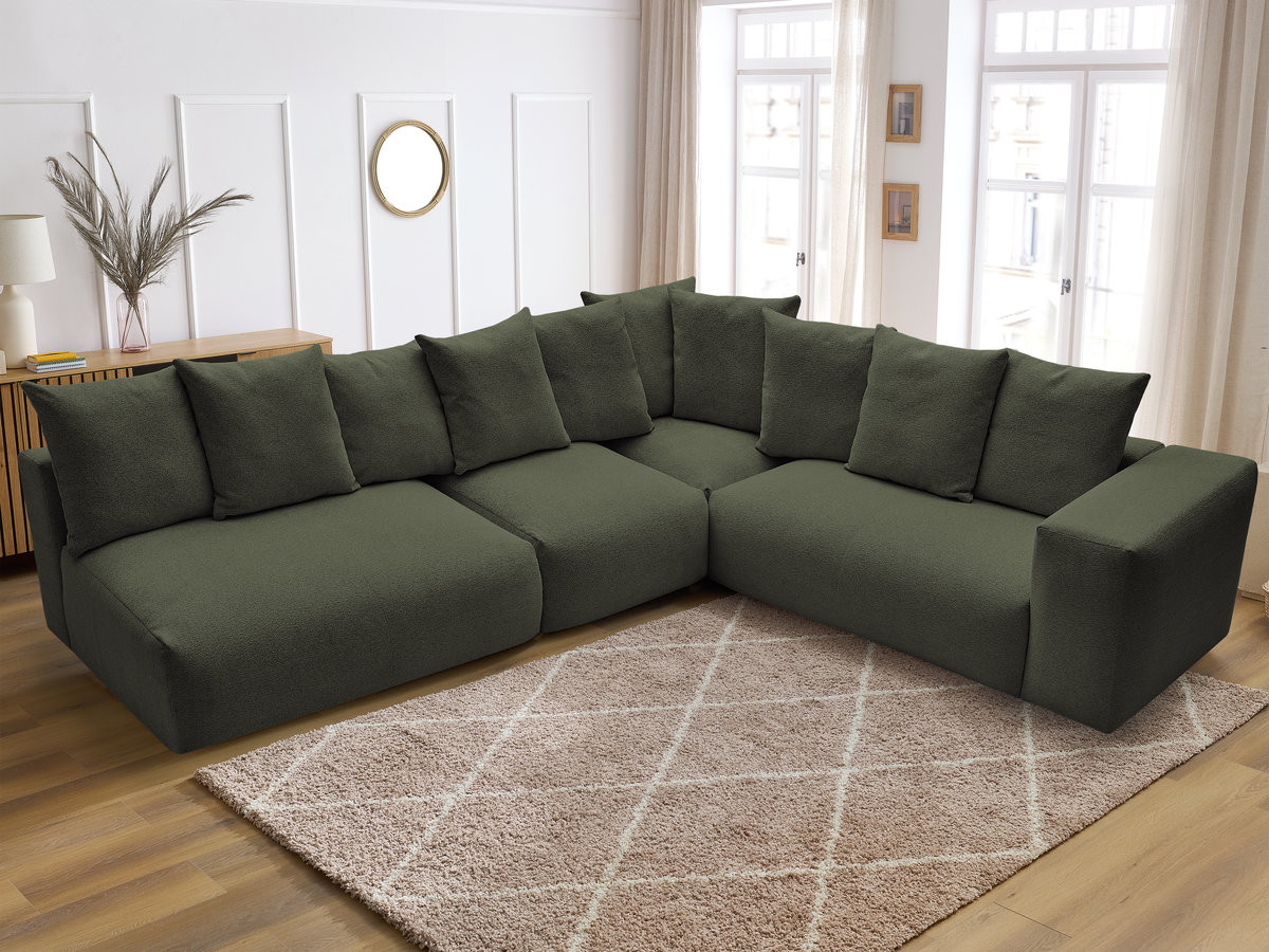 VOLTAIRE modulaire vaste hoekbank met 2 tweezitsfauteuils, 1 hoekfauteuil en 1 enkele fauteuil in gemêleerde stof