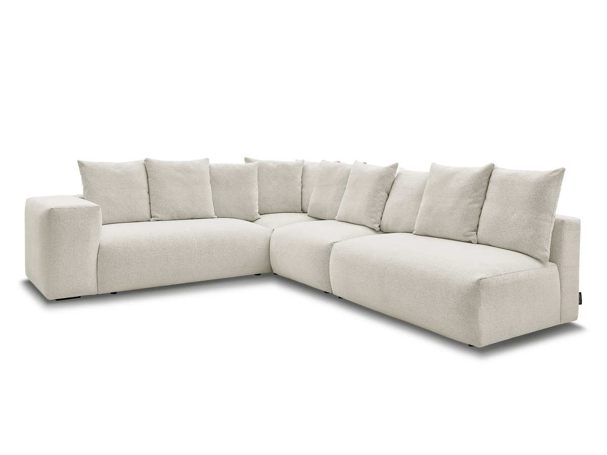 voltaire modulaire vaste hoekbank met 2 tweezitsfauteuils, 1 hoekfauteuil en 1 enkele fauteuil in gemêleerde stof gekleurd wit