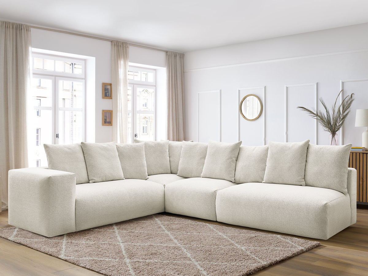 VOLTAIRE modulaire vaste hoekbank met 2 tweezitsfauteuils, 1 hoekfauteuil en 1 enkele fauteuil in gemêleerde stof