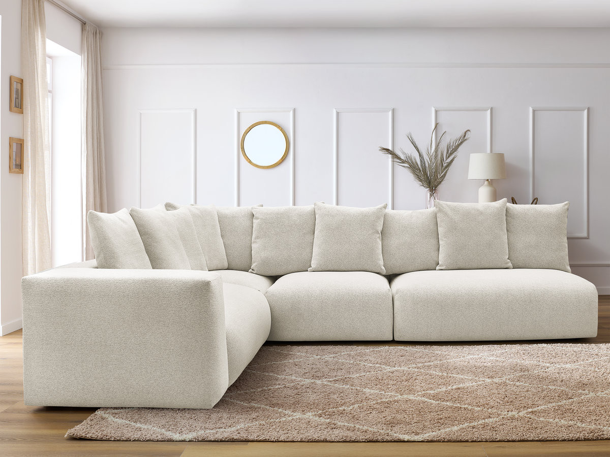 VOLTAIRE modulaire vaste hoekbank met 2 tweezitsfauteuils, 1 hoekfauteuil en 1 enkele fauteuil in gemêleerde stof