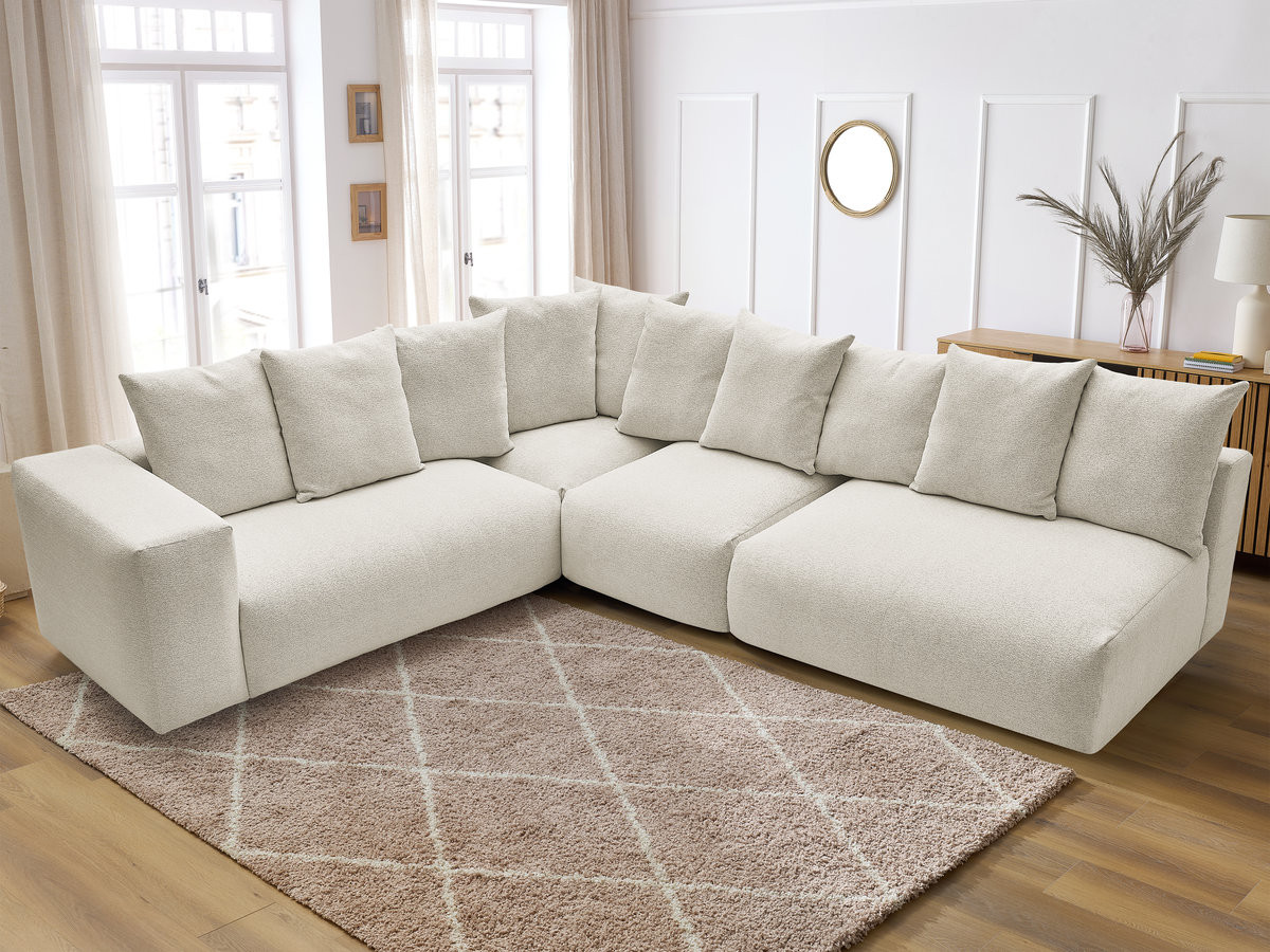 VOLTAIRE modulaire vaste hoekbank met 2 tweezitsfauteuils, 1 hoekfauteuil en 1 enkele fauteuil in gemêleerde stof