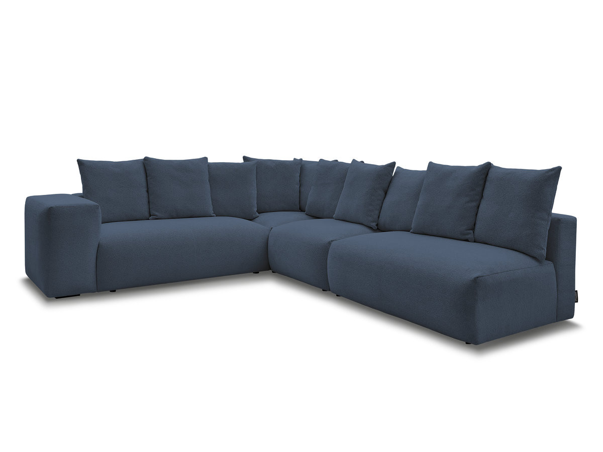 voltaire modulaire vaste hoekbank met 2 tweezitsfauteuils, 1 hoekfauteuil en 1 enkele fauteuil in gemêleerde stof gekleurd donkerblauw