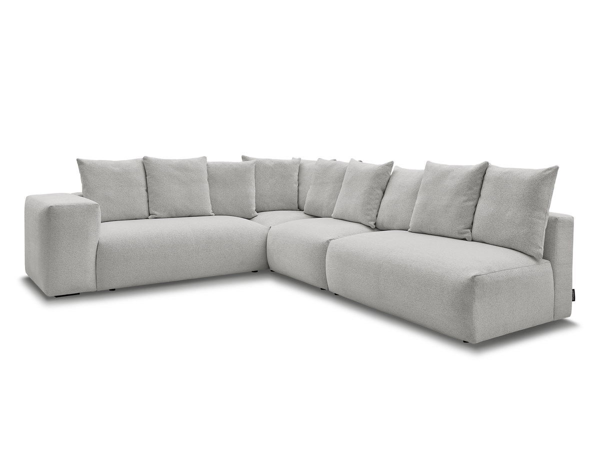 voltaire modulaire vaste hoekbank met 2 tweezitsfauteuils, 1 hoekfauteuil en 1 enkele fauteuil in gemêleerde stof gekleurd lichtgrijs