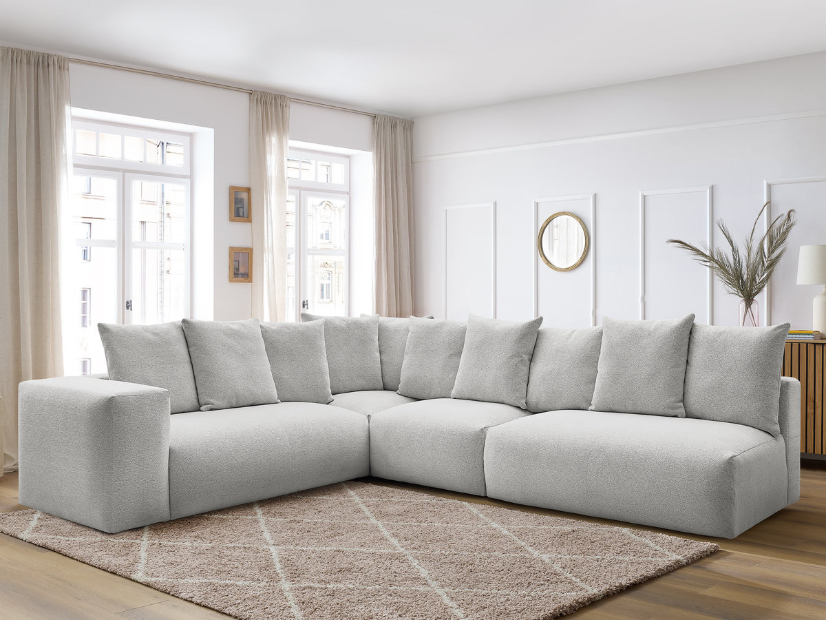VOLTAIRE modulaire vaste hoekbank met 2 tweezitsfauteuils, 1 hoekfauteuil en 1 enkele fauteuil in gemêleerde stof