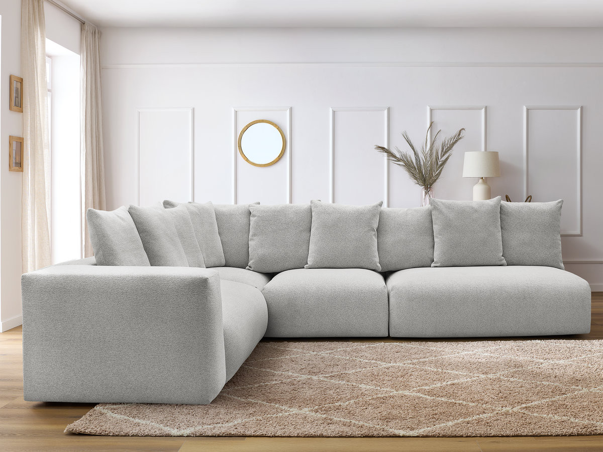 VOLTAIRE modulaire vaste hoekbank met 2 tweezitsfauteuils, 1 hoekfauteuil en 1 enkele fauteuil in gemêleerde stof