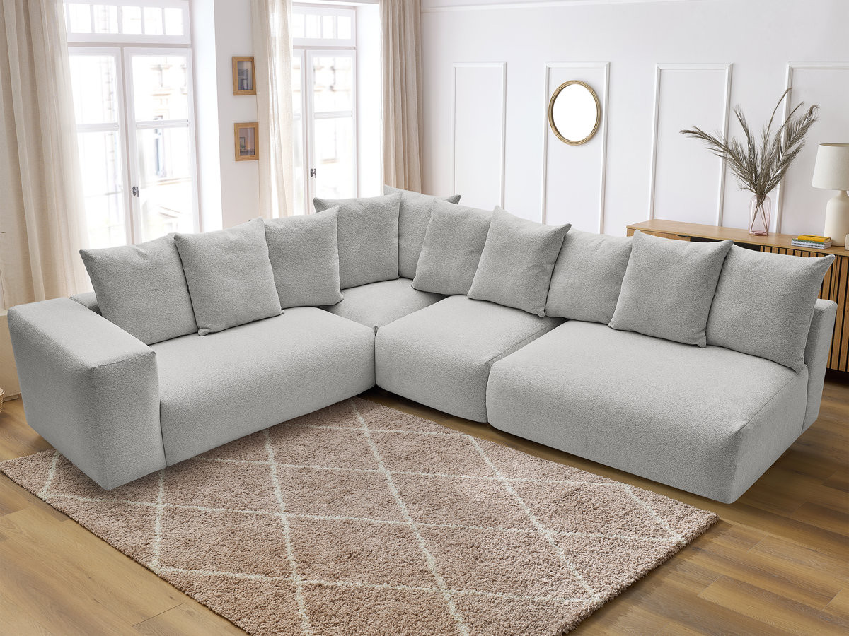 VOLTAIRE modulaire vaste hoekbank met 2 tweezitsfauteuils, 1 hoekfauteuil en 1 enkele fauteuil in gemêleerde stof