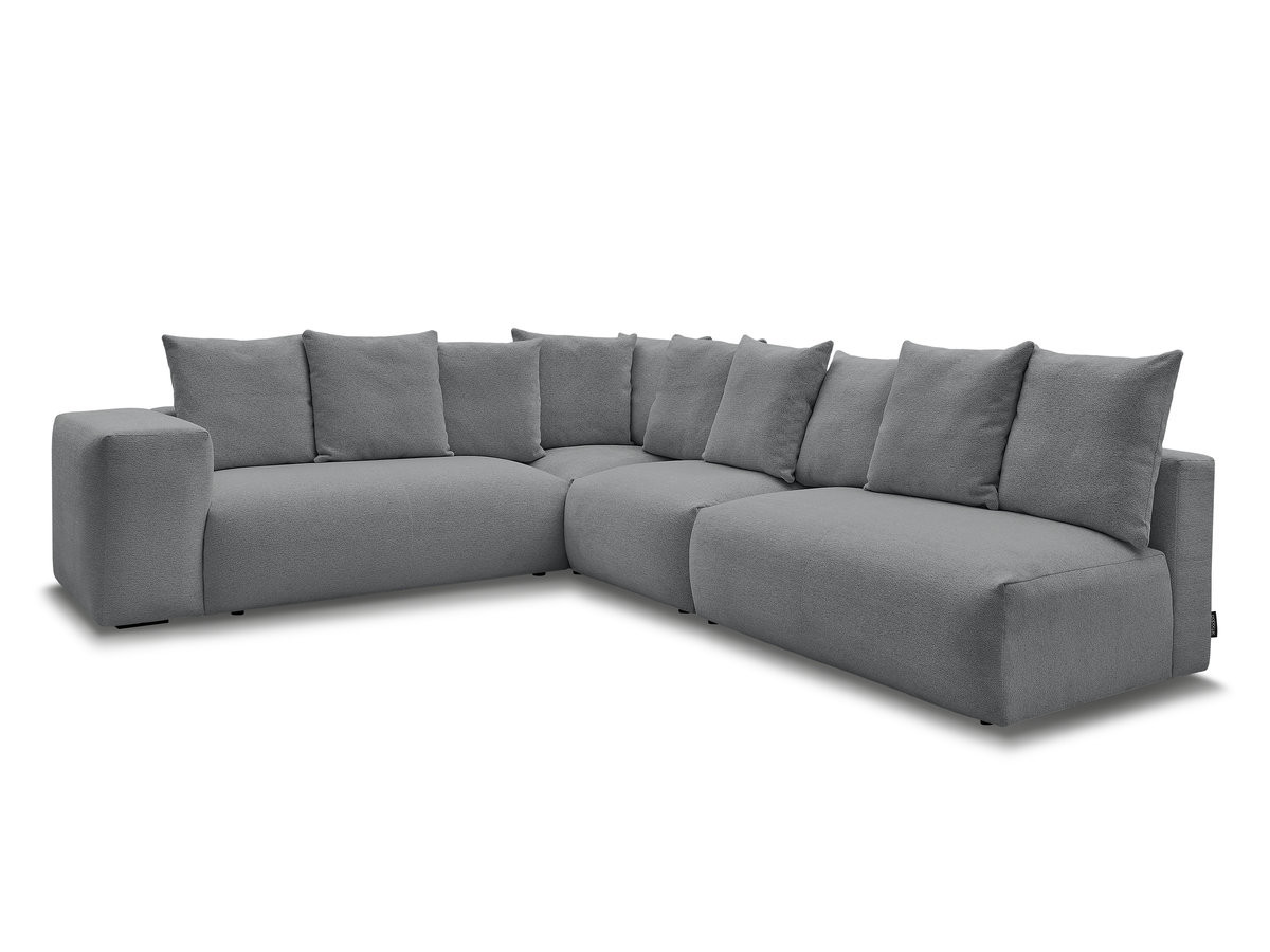 voltaire modulaire vaste hoekbank met 2 tweezitsfauteuils, 1 hoekfauteuil en 1 enkele fauteuil in gemêleerde stof gekleurd donkergrijs