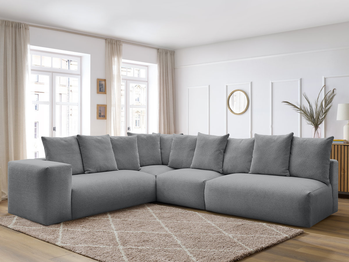 VOLTAIRE modulaire vaste hoekbank met 2 tweezitsfauteuils, 1 hoekfauteuil en 1 enkele fauteuil in gemêleerde stof