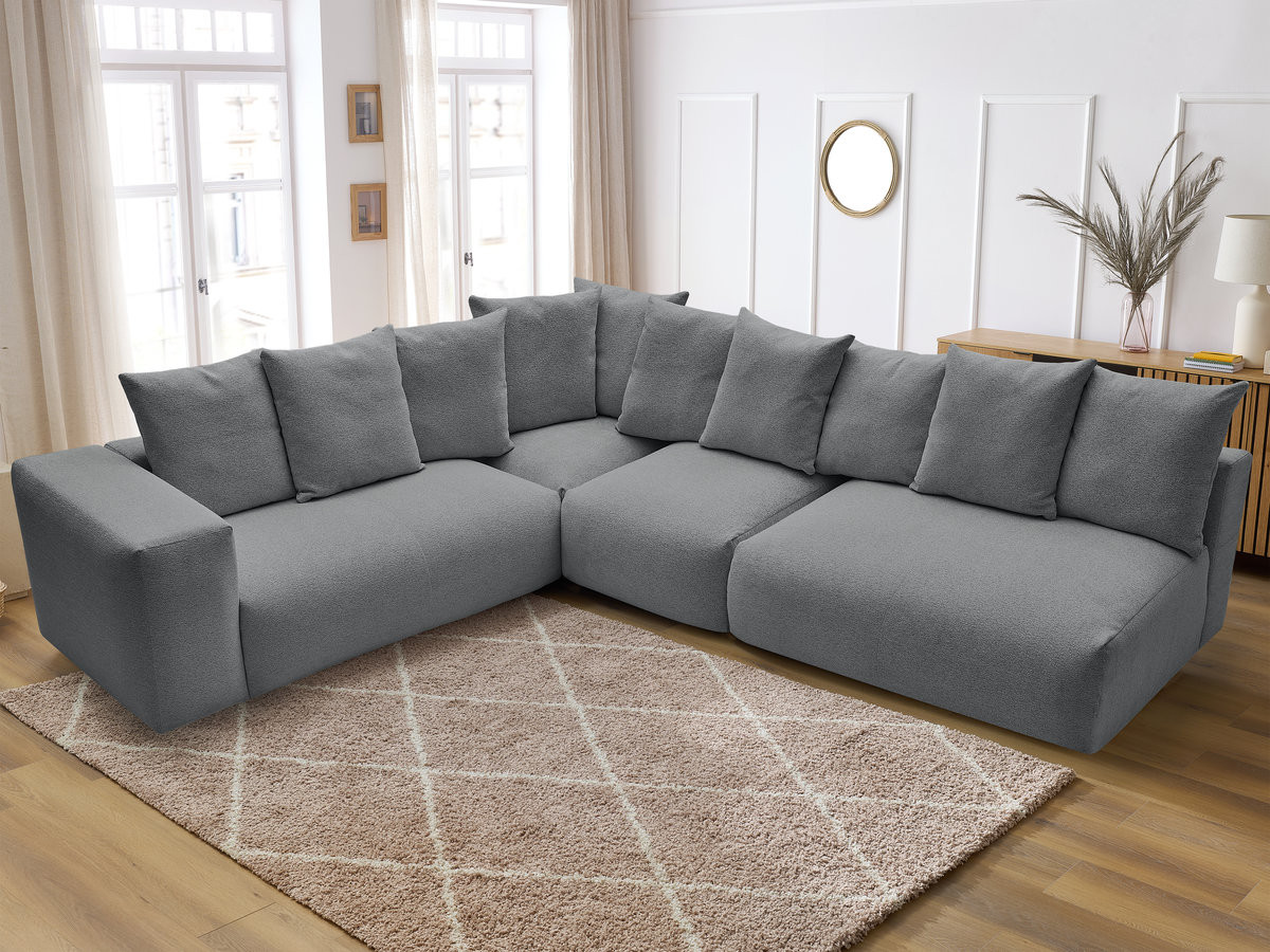 VOLTAIRE modulaire vaste hoekbank met 2 tweezitsfauteuils, 1 hoekfauteuil en 1 enkele fauteuil in gemêleerde stof