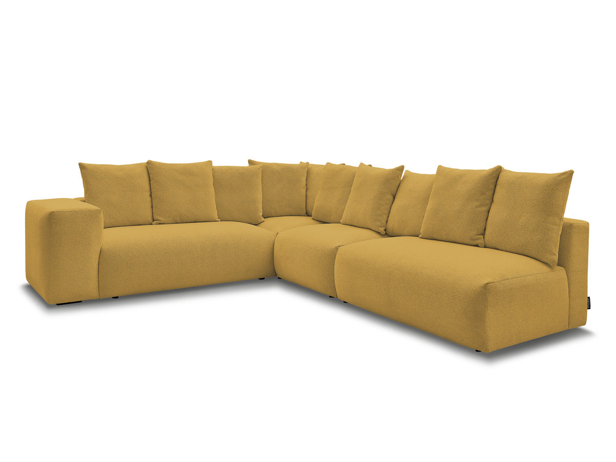 voltaire modulaire vaste hoekbank met 2 tweezitsfauteuils, 1 hoekfauteuil en 1 enkele fauteuil in gemêleerde stof gekleurd geel