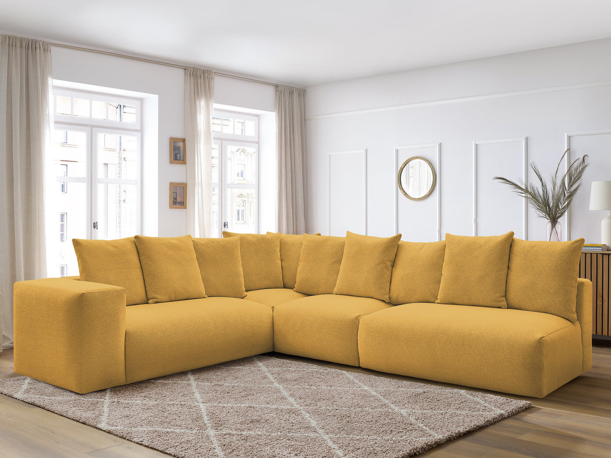VOLTAIRE modulaire vaste hoekbank met 2 tweezitsfauteuils, 1 hoekfauteuil en 1 enkele fauteuil in gemêleerde stof