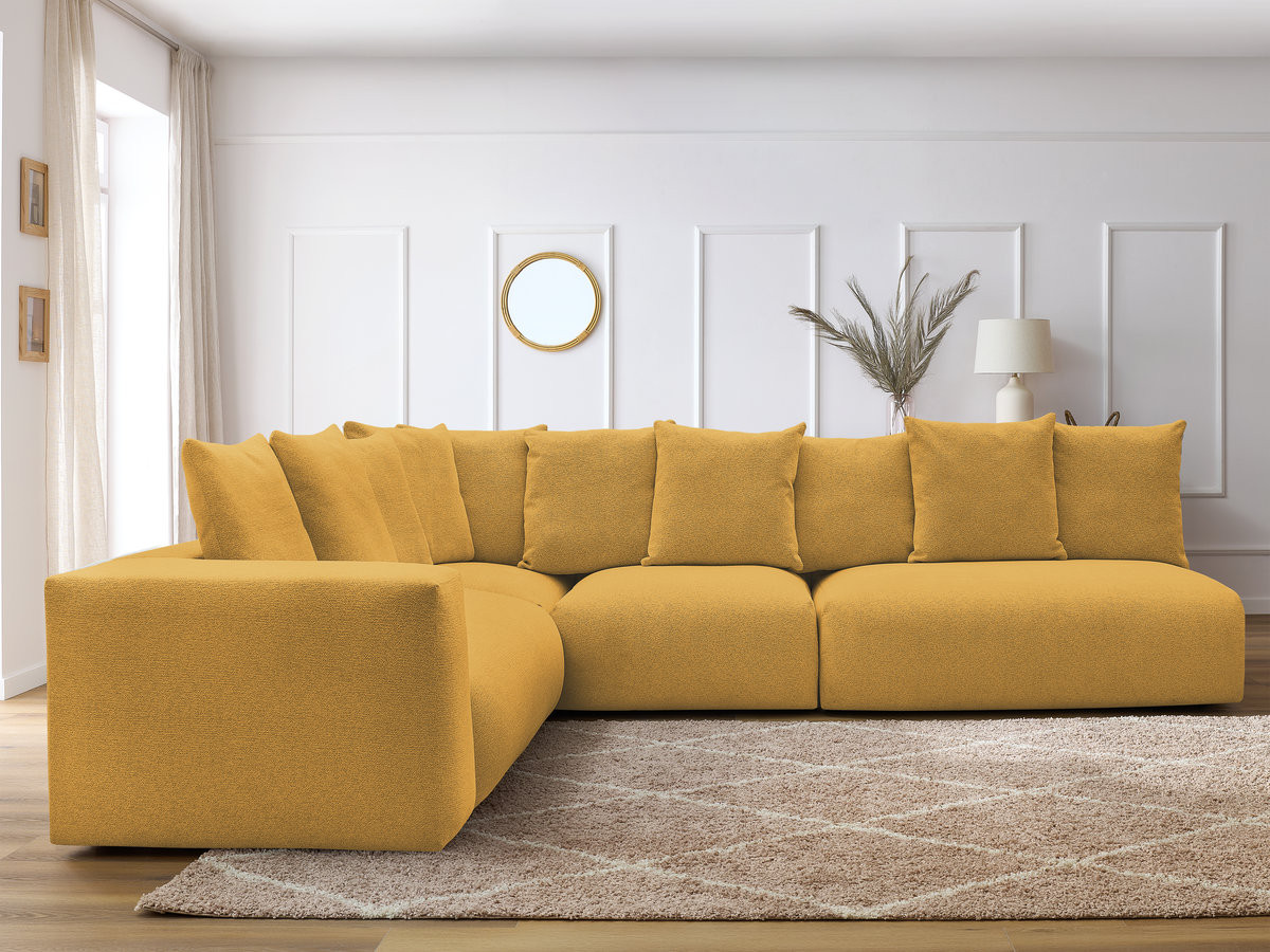VOLTAIRE modulaire vaste hoekbank met 2 tweezitsfauteuils, 1 hoekfauteuil en 1 enkele fauteuil in gemêleerde stof