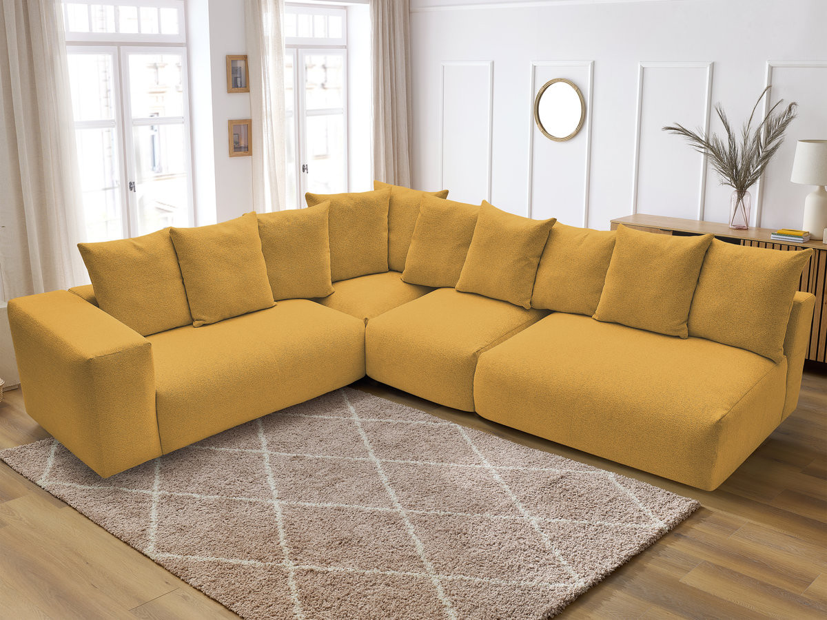 VOLTAIRE modulaire vaste hoekbank met 2 tweezitsfauteuils, 1 hoekfauteuil en 1 enkele fauteuil in gemêleerde stof