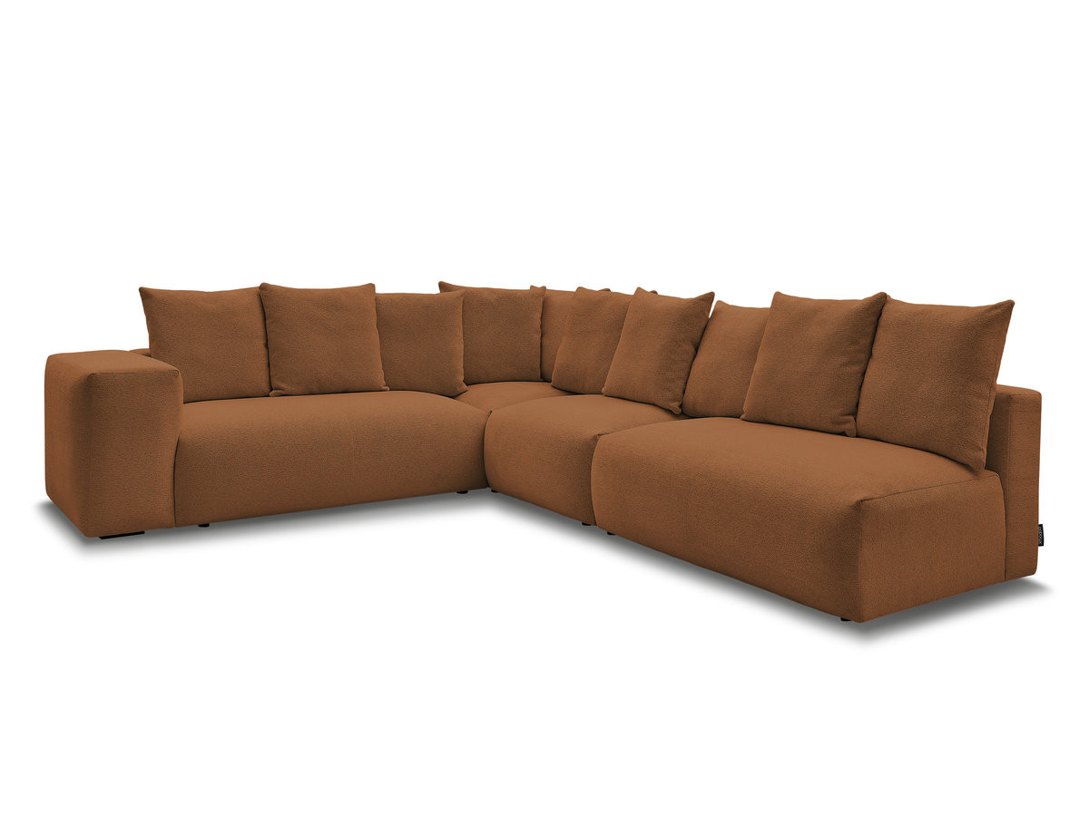 voltaire modulaire vaste hoekbank met 2 tweezitsfauteuils, 1 hoekfauteuil en 1 enkele fauteuil in gemêleerde stof gekleurd oranje