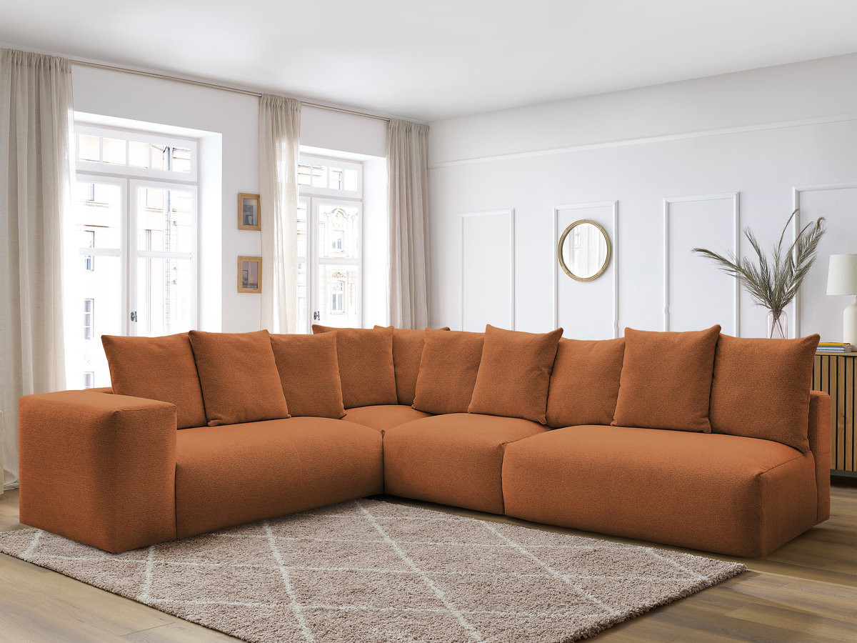 VOLTAIRE modulaire vaste hoekbank met 2 tweezitsfauteuils, 1 hoekfauteuil en 1 enkele fauteuil in gemêleerde stof