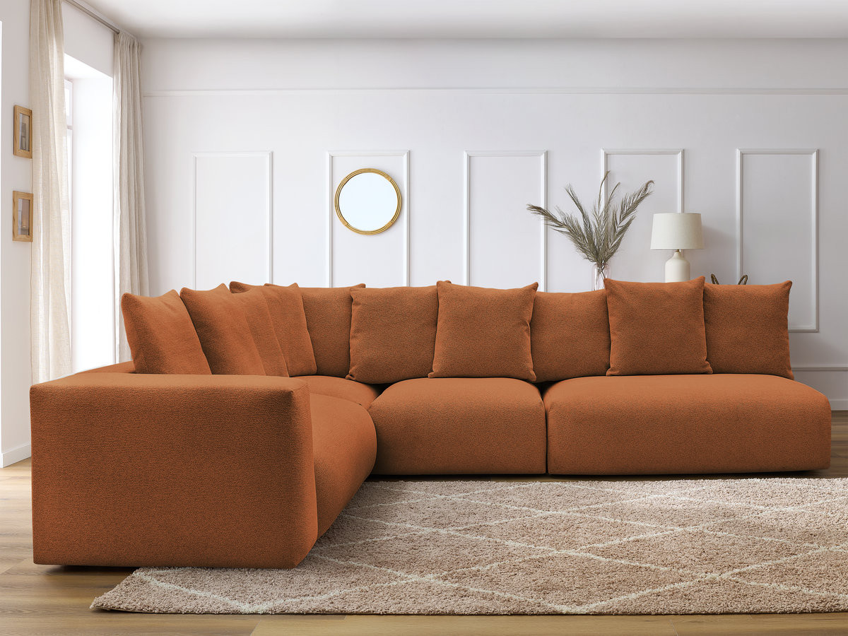 VOLTAIRE modulaire vaste hoekbank met 2 tweezitsfauteuils, 1 hoekfauteuil en 1 enkele fauteuil in gemêleerde stof