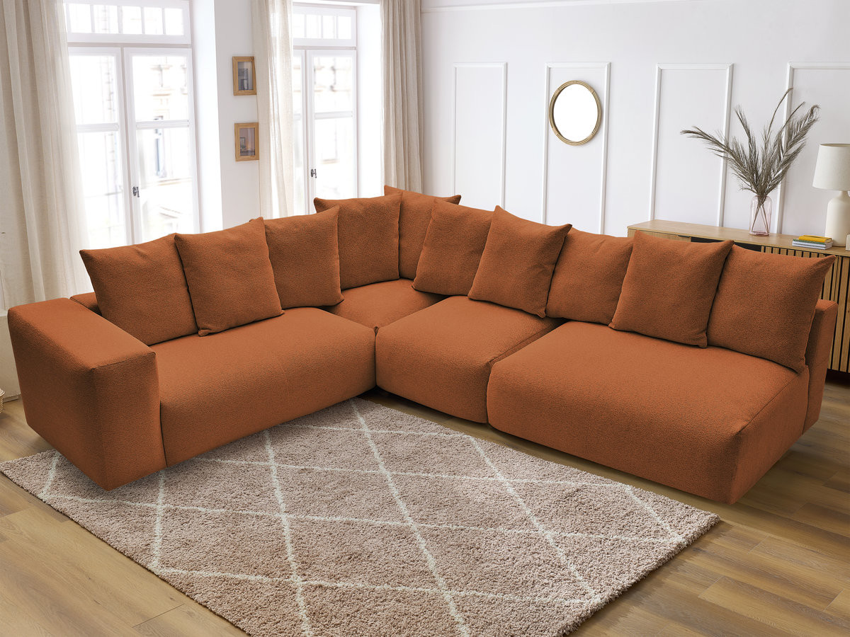 VOLTAIRE modulaire vaste hoekbank met 2 tweezitsfauteuils, 1 hoekfauteuil en 1 enkele fauteuil in gemêleerde stof