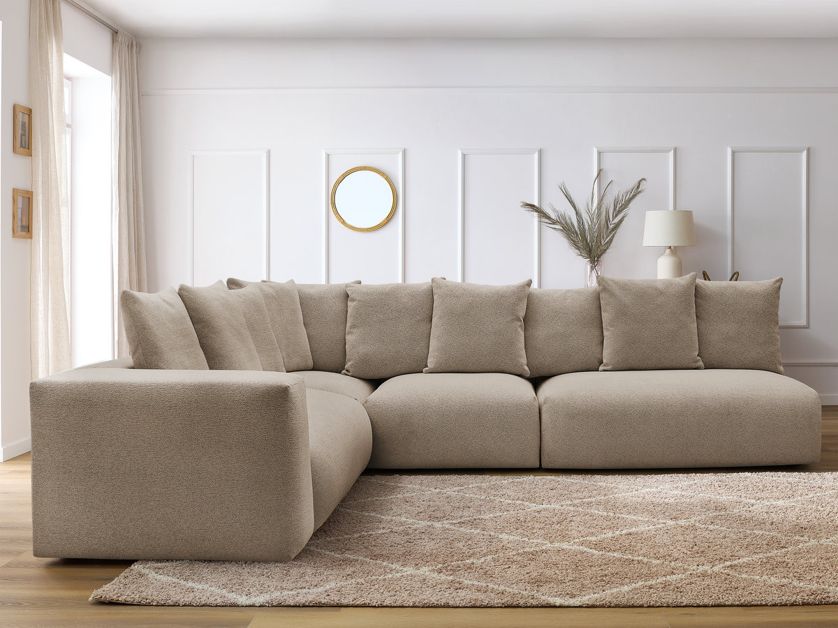 VOLTAIRE modulaire vaste hoekbank met 2 tweezitsfauteuils, 1 hoekfauteuil en 1 enkele fauteuil in gemêleerde stof